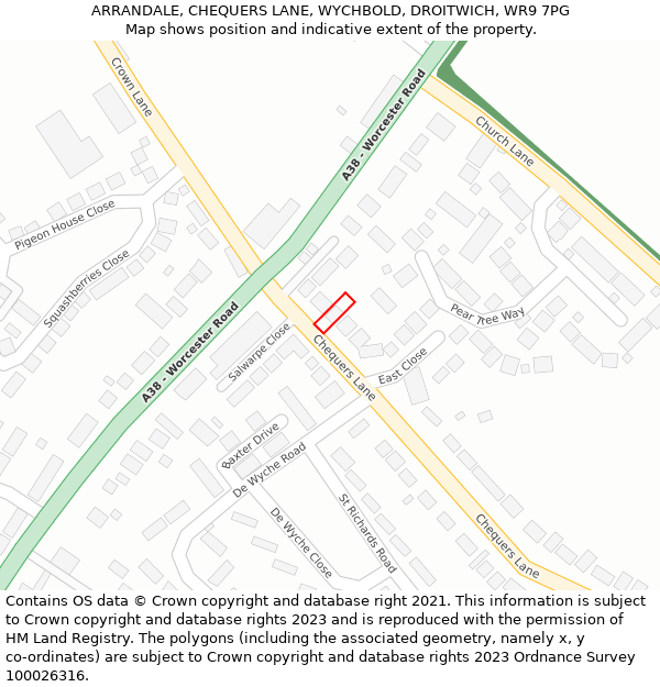 ARRANDALE, CHEQUERS LANE, WYCHBOLD, DROITWICH, WR9 7PG: Location map and indicative extent of plot