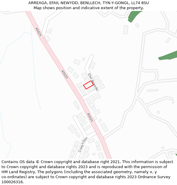 ARREAGA, EFAIL NEWYDD, BENLLECH, TYN-Y-GONGL, LL74 8SU: Location map and indicative extent of plot