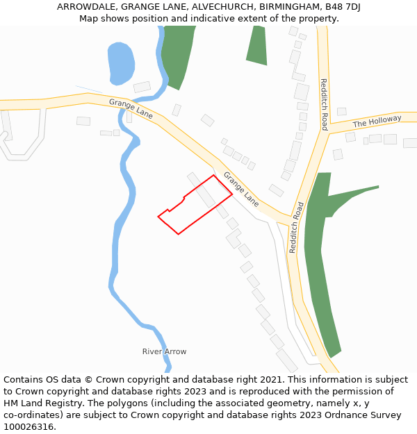 ARROWDALE, GRANGE LANE, ALVECHURCH, BIRMINGHAM, B48 7DJ: Location map and indicative extent of plot