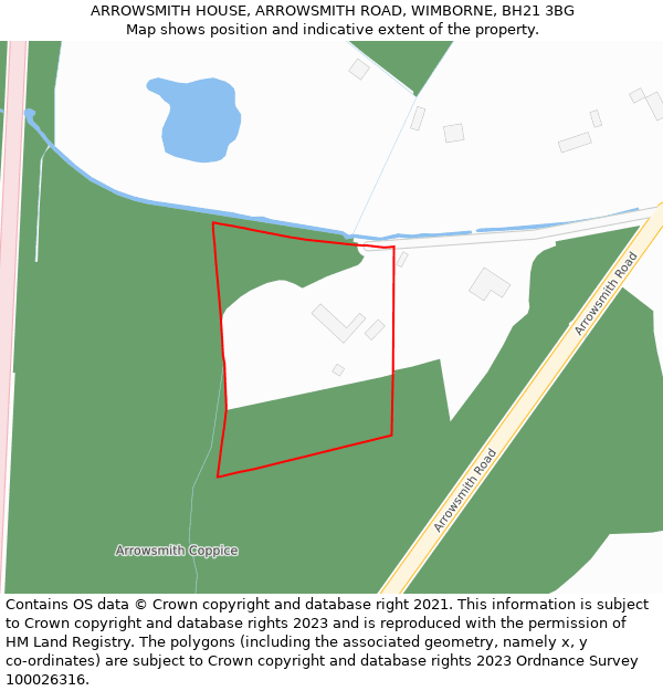 ARROWSMITH HOUSE, ARROWSMITH ROAD, WIMBORNE, BH21 3BG: Location map and indicative extent of plot