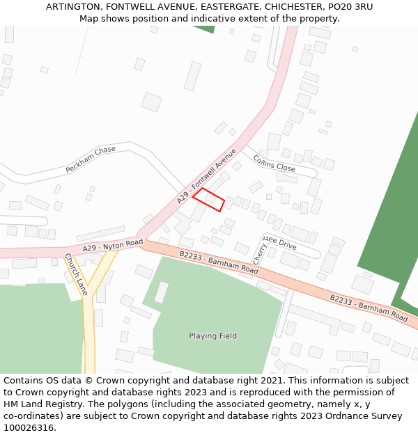 ARTINGTON, FONTWELL AVENUE, EASTERGATE, CHICHESTER, PO20 3RU: Location map and indicative extent of plot