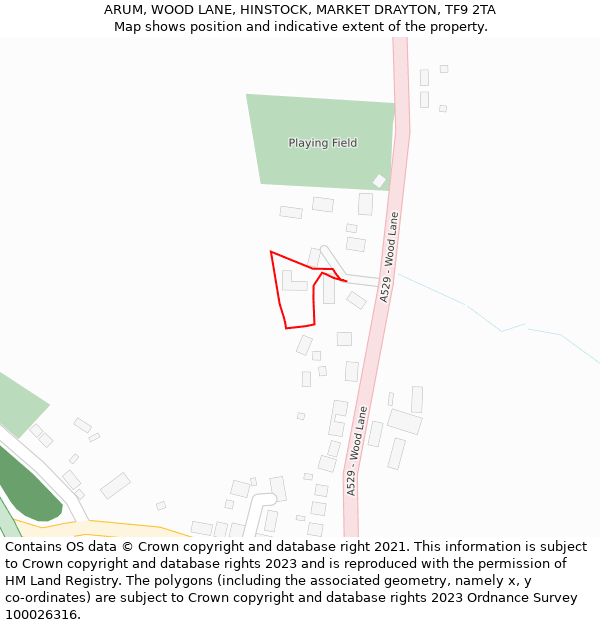 ARUM, WOOD LANE, HINSTOCK, MARKET DRAYTON, TF9 2TA: Location map and indicative extent of plot