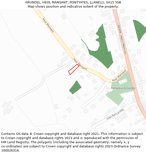 ARUNDEL, HEOL MANSANT, PONTYATES, LLANELLI, SA15 5SB: Location map and indicative extent of plot