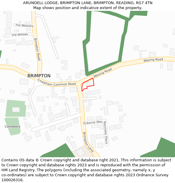 ARUNDELL LODGE, BRIMPTON LANE, BRIMPTON, READING, RG7 4TN: Location map and indicative extent of plot