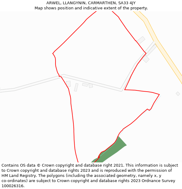ARWEL, LLANGYNIN, CARMARTHEN, SA33 4JY: Location map and indicative extent of plot