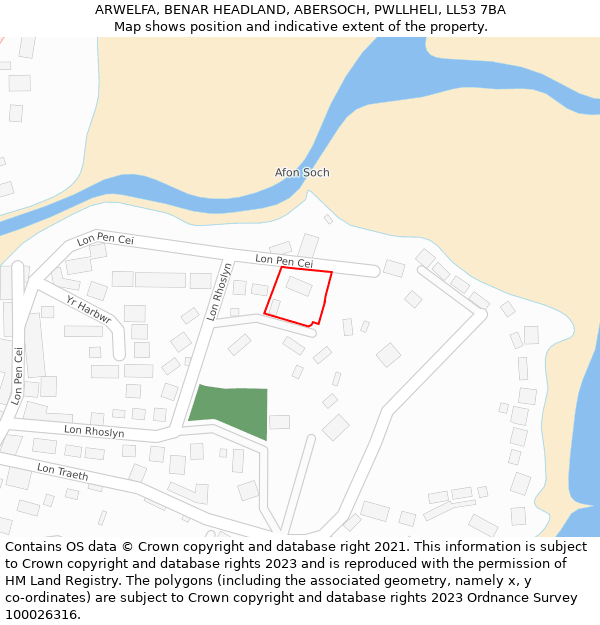 ARWELFA, BENAR HEADLAND, ABERSOCH, PWLLHELI, LL53 7BA: Location map and indicative extent of plot