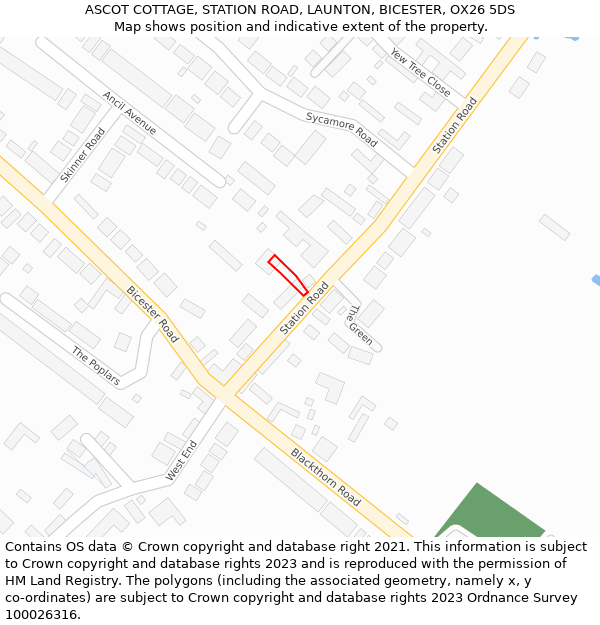 ASCOT COTTAGE, STATION ROAD, LAUNTON, BICESTER, OX26 5DS: Location map and indicative extent of plot