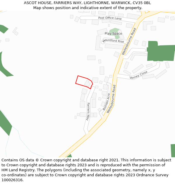 ASCOT HOUSE, FARRIERS WAY, LIGHTHORNE, WARWICK, CV35 0BL: Location map and indicative extent of plot