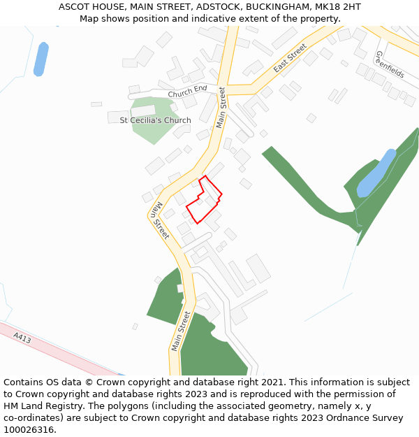 ASCOT HOUSE, MAIN STREET, ADSTOCK, BUCKINGHAM, MK18 2HT: Location map and indicative extent of plot