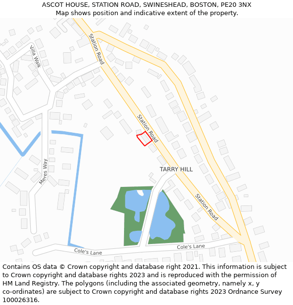 ASCOT HOUSE, STATION ROAD, SWINESHEAD, BOSTON, PE20 3NX: Location map and indicative extent of plot