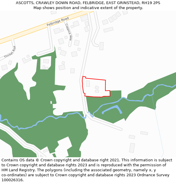 ASCOTTS, CRAWLEY DOWN ROAD, FELBRIDGE, EAST GRINSTEAD, RH19 2PS: Location map and indicative extent of plot