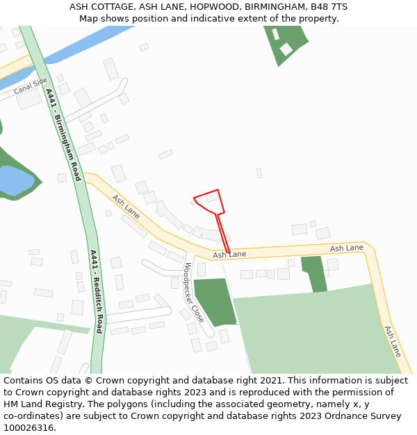 ASH COTTAGE, ASH LANE, HOPWOOD, BIRMINGHAM, B48 7TS: Location map and indicative extent of plot