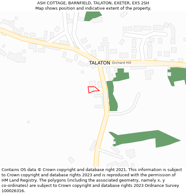 ASH COTTAGE, BARNFIELD, TALATON, EXETER, EX5 2SH: Location map and indicative extent of plot