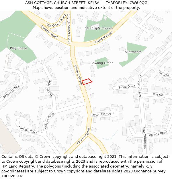 ASH COTTAGE, CHURCH STREET, KELSALL, TARPORLEY, CW6 0QG: Location map and indicative extent of plot