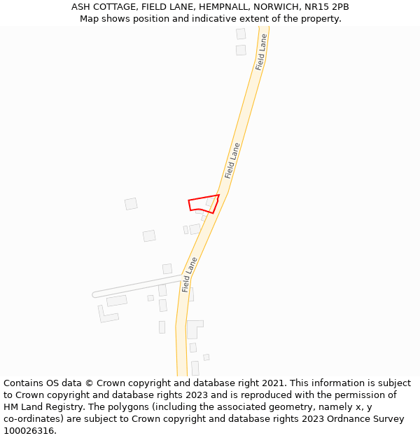 ASH COTTAGE, FIELD LANE, HEMPNALL, NORWICH, NR15 2PB: Location map and indicative extent of plot