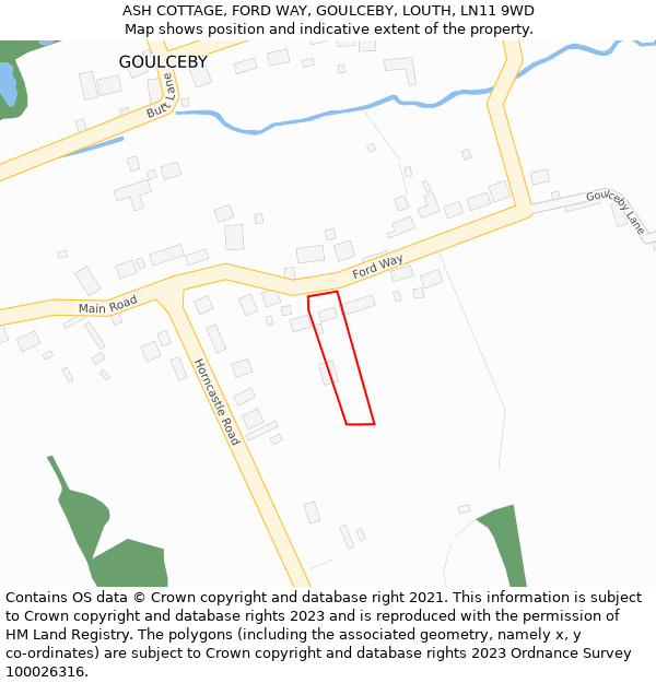 ASH COTTAGE, FORD WAY, GOULCEBY, LOUTH, LN11 9WD: Location map and indicative extent of plot