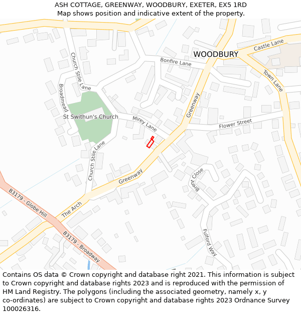 ASH COTTAGE, GREENWAY, WOODBURY, EXETER, EX5 1RD: Location map and indicative extent of plot