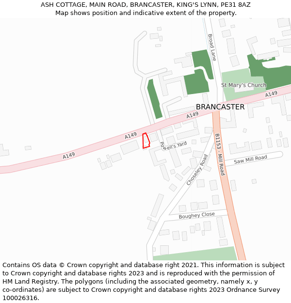 ASH COTTAGE, MAIN ROAD, BRANCASTER, KING'S LYNN, PE31 8AZ: Location map and indicative extent of plot