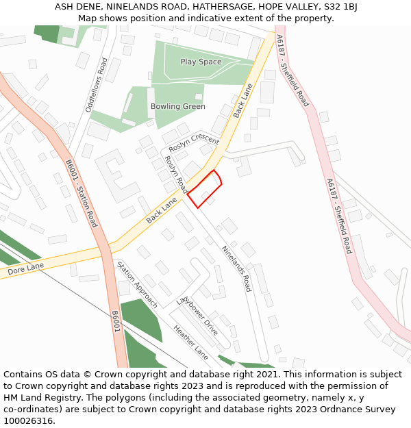 ASH DENE, NINELANDS ROAD, HATHERSAGE, HOPE VALLEY, S32 1BJ: Location map and indicative extent of plot