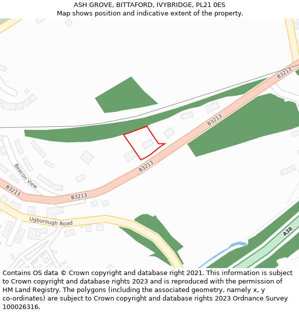 ASH GROVE, BITTAFORD, IVYBRIDGE, PL21 0ES: Location map and indicative extent of plot