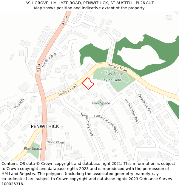 ASH GROVE, HALLAZE ROAD, PENWITHICK, ST AUSTELL, PL26 8UT: Location map and indicative extent of plot