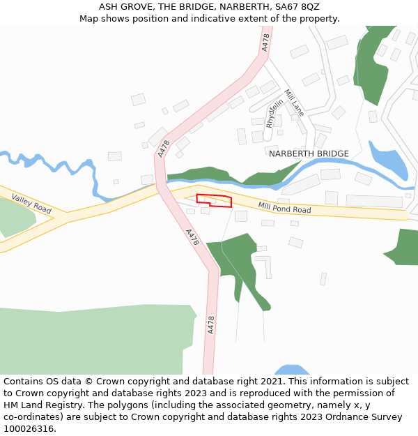 ASH GROVE, THE BRIDGE, NARBERTH, SA67 8QZ: Location map and indicative extent of plot