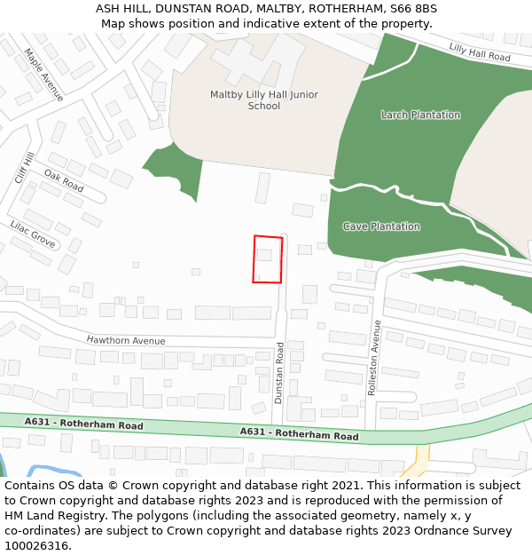 ASH HILL, DUNSTAN ROAD, MALTBY, ROTHERHAM, S66 8BS: Location map and indicative extent of plot