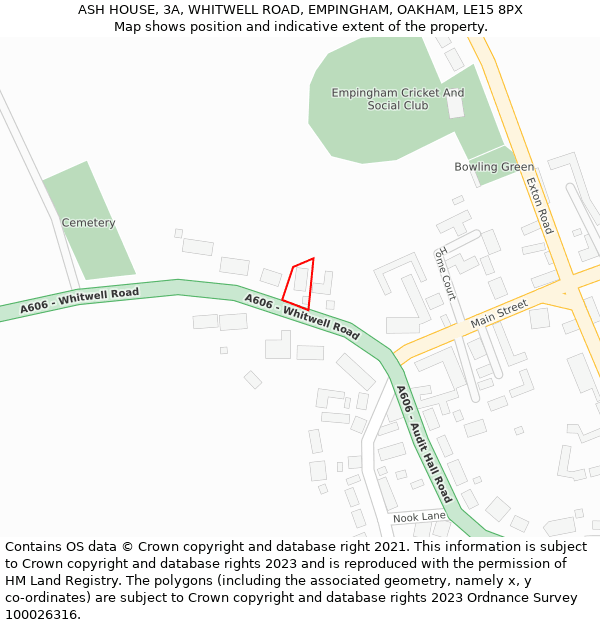 ASH HOUSE, 3A, WHITWELL ROAD, EMPINGHAM, OAKHAM, LE15 8PX: Location map and indicative extent of plot