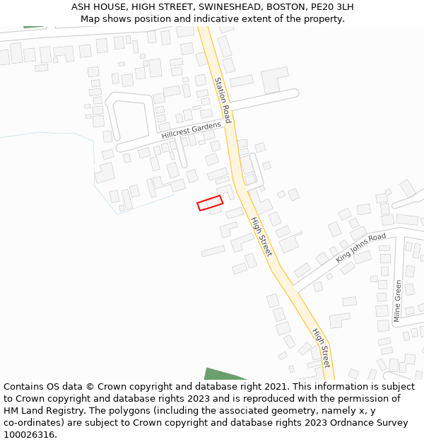 ASH HOUSE, HIGH STREET, SWINESHEAD, BOSTON, PE20 3LH: Location map and indicative extent of plot