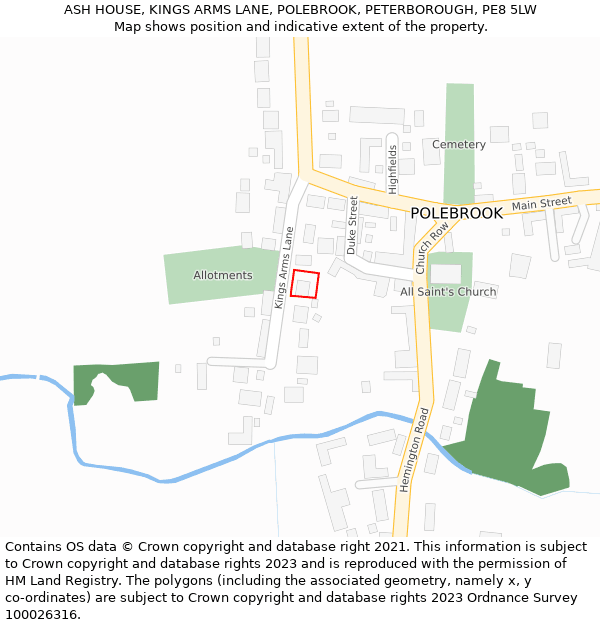 ASH HOUSE, KINGS ARMS LANE, POLEBROOK, PETERBOROUGH, PE8 5LW: Location map and indicative extent of plot