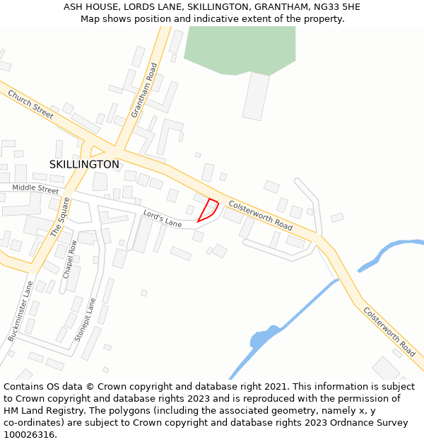 ASH HOUSE, LORDS LANE, SKILLINGTON, GRANTHAM, NG33 5HE: Location map and indicative extent of plot