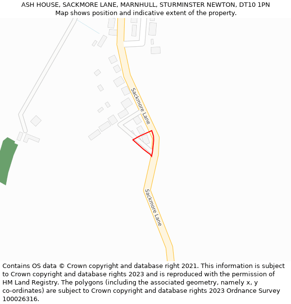 ASH HOUSE, SACKMORE LANE, MARNHULL, STURMINSTER NEWTON, DT10 1PN: Location map and indicative extent of plot