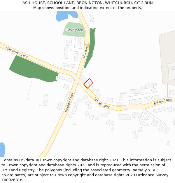 ASH HOUSE, SCHOOL LANE, BRONINGTON, WHITCHURCH, SY13 3HN: Location map and indicative extent of plot