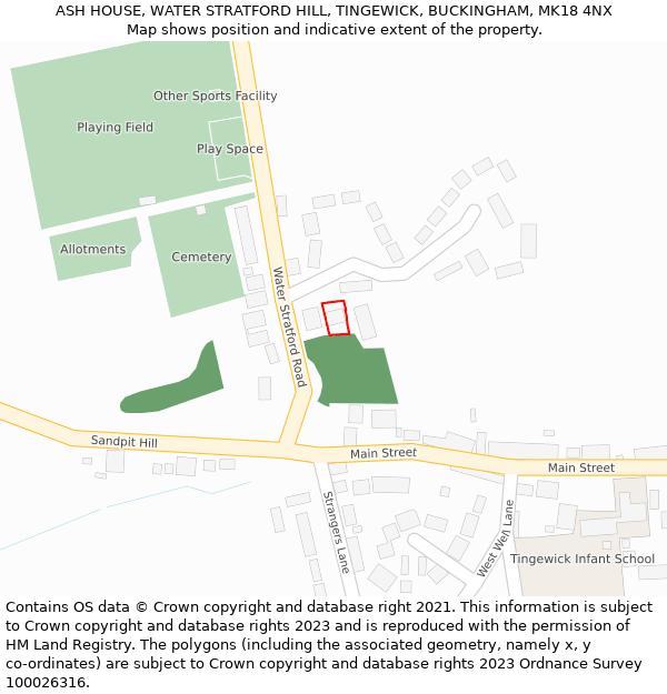 ASH HOUSE, WATER STRATFORD HILL, TINGEWICK, BUCKINGHAM, MK18 4NX: Location map and indicative extent of plot