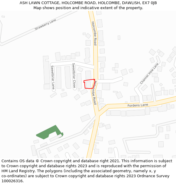 ASH LAWN COTTAGE, HOLCOMBE ROAD, HOLCOMBE, DAWLISH, EX7 0JB: Location map and indicative extent of plot
