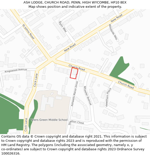 ASH LODGE, CHURCH ROAD, PENN, HIGH WYCOMBE, HP10 8EX: Location map and indicative extent of plot