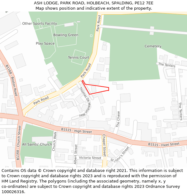 ASH LODGE, PARK ROAD, HOLBEACH, SPALDING, PE12 7EE: Location map and indicative extent of plot
