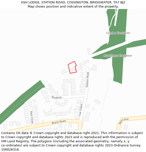 ASH LODGE, STATION ROAD, COSSINGTON, BRIDGWATER, TA7 8JZ: Location map and indicative extent of plot