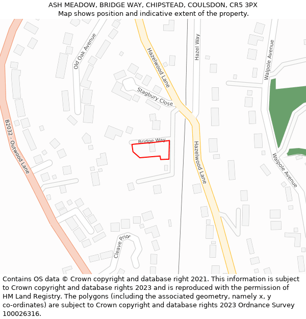 ASH MEADOW, BRIDGE WAY, CHIPSTEAD, COULSDON, CR5 3PX: Location map and indicative extent of plot