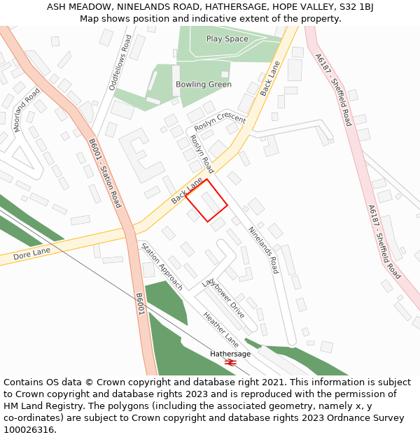 ASH MEADOW, NINELANDS ROAD, HATHERSAGE, HOPE VALLEY, S32 1BJ: Location map and indicative extent of plot