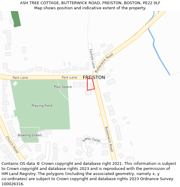 ASH TREE COTTAGE, BUTTERWICK ROAD, FREISTON, BOSTON, PE22 0LF: Location map and indicative extent of plot