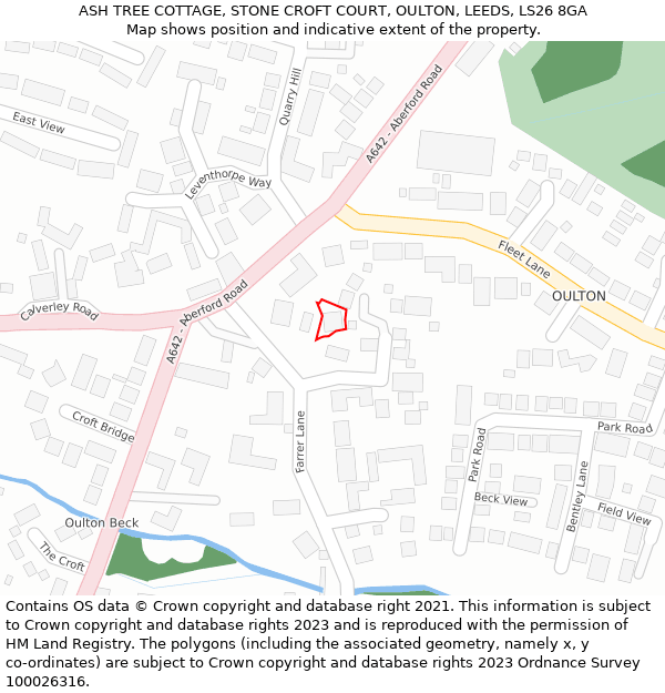 ASH TREE COTTAGE, STONE CROFT COURT, OULTON, LEEDS, LS26 8GA: Location map and indicative extent of plot