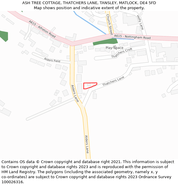 ASH TREE COTTAGE, THATCHERS LANE, TANSLEY, MATLOCK, DE4 5FD: Location map and indicative extent of plot
