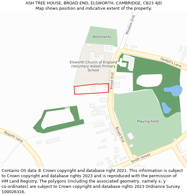 ASH TREE HOUSE, BROAD END, ELSWORTH, CAMBRIDGE, CB23 4JD: Location map and indicative extent of plot