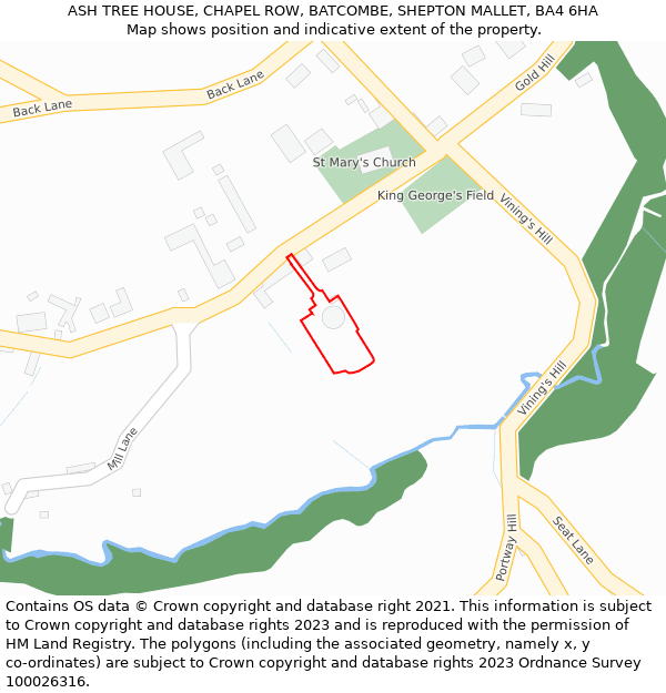 ASH TREE HOUSE, CHAPEL ROW, BATCOMBE, SHEPTON MALLET, BA4 6HA: Location map and indicative extent of plot