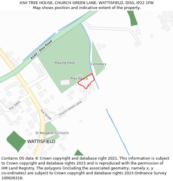 ASH TREE HOUSE, CHURCH GREEN LANE, WATTISFIELD, DISS, IP22 1FW: Location map and indicative extent of plot