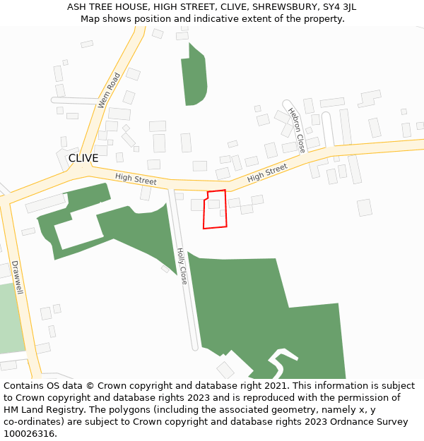 ASH TREE HOUSE, HIGH STREET, CLIVE, SHREWSBURY, SY4 3JL: Location map and indicative extent of plot