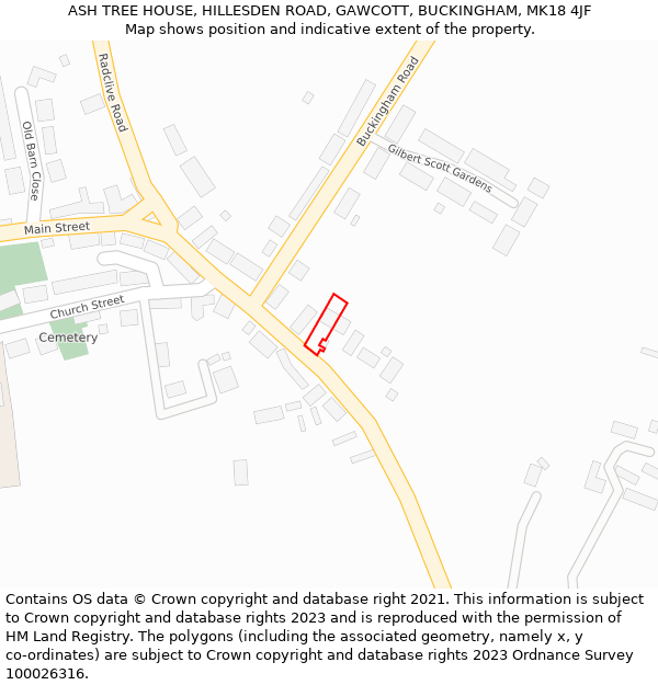 ASH TREE HOUSE, HILLESDEN ROAD, GAWCOTT, BUCKINGHAM, MK18 4JF: Location map and indicative extent of plot