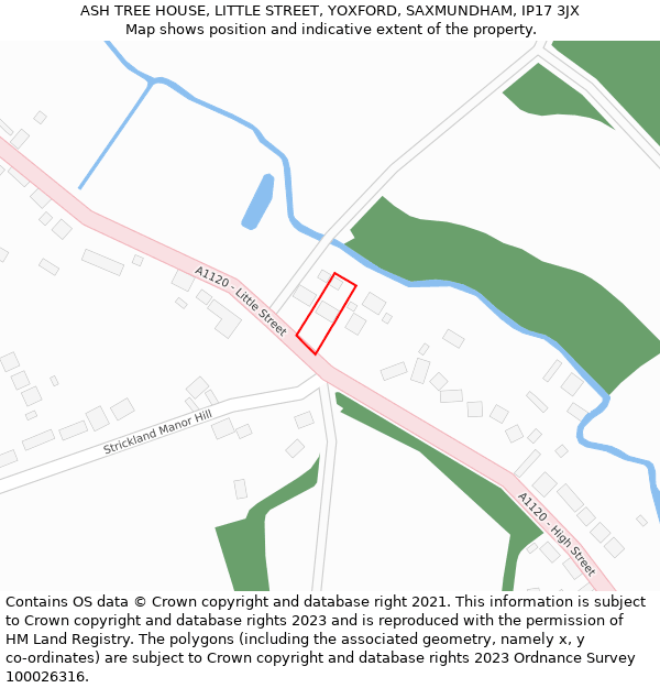 ASH TREE HOUSE, LITTLE STREET, YOXFORD, SAXMUNDHAM, IP17 3JX: Location map and indicative extent of plot