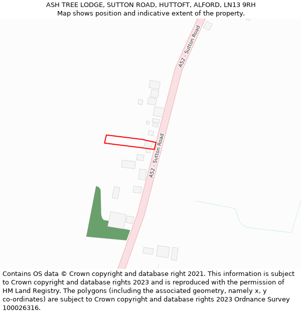 ASH TREE LODGE, SUTTON ROAD, HUTTOFT, ALFORD, LN13 9RH: Location map and indicative extent of plot